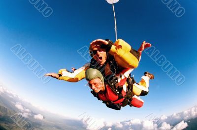 Tandem skydivers in action