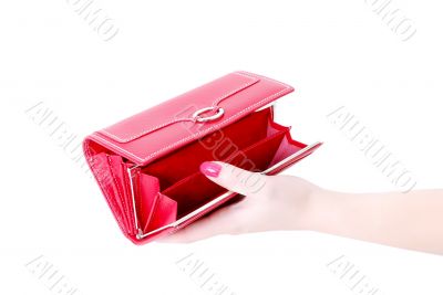 hand with empty purse feminine red 3