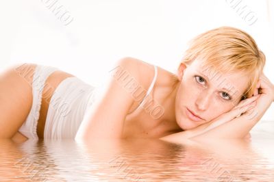 Beautiful blond in lingerie looking at nothing Beautiful blond in lingerie looking at nothing