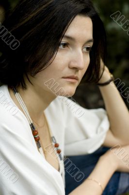 unhappy brunet woman