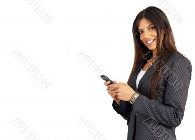 Beautiful brunette woman holding a cellphone