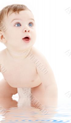 portrait of crawling baby boy looking up