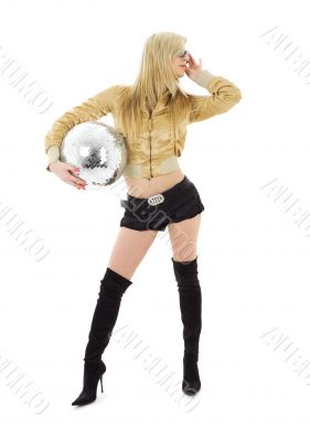 golden jacket girl with disco ball