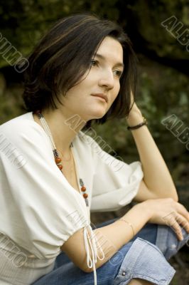 unhappy brunet woman