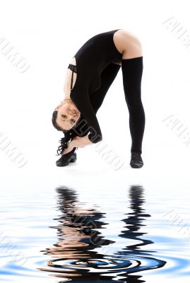 fitness instructor in black leotard