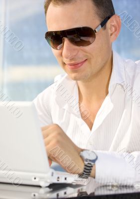 businessman on leisure with laptop