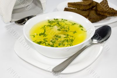Soup with rye bread, isolated