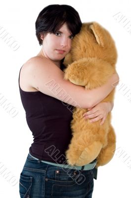 young woman cuddling with teddybear