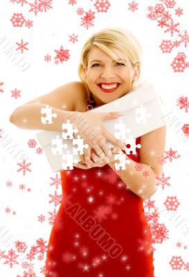 puzzle of thankful girl with snowflakes