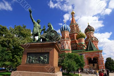Saint Basil`s Cathedral and Monument to Minin and Pozharsky