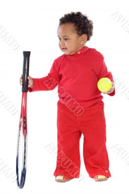 little girl with racket and tennis ball little girl with racket and tennis ball