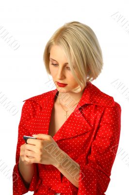 young woman reading message by phone