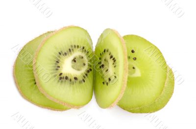 cutting kiwi on white