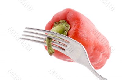 Red pepper on fork