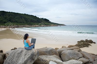 Businesswoman with laptop computer