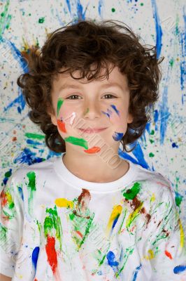 Boy playing with painting Boy playing with painting