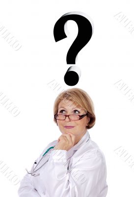 woman doctor thinking of diagnosis