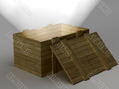 Open box with a ray of light. 3D image.