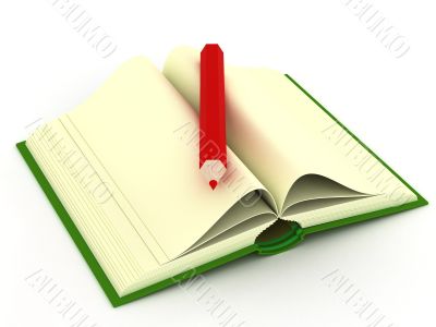 Opening book on a white background. 3D image.