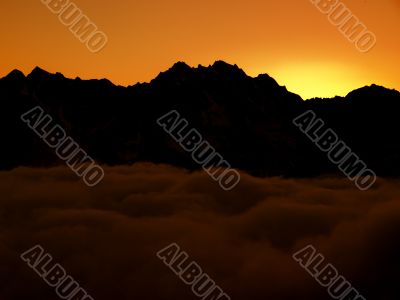 Sunset in mountains