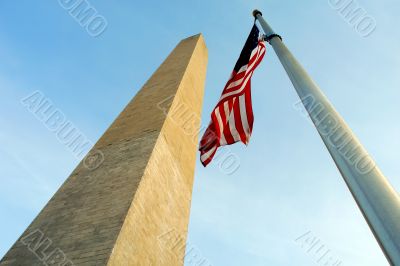 Washington Memorial and US flag