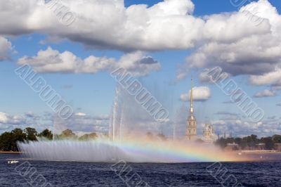 Fountain with a rainbow