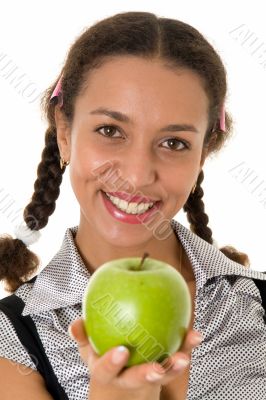 girl with green apple