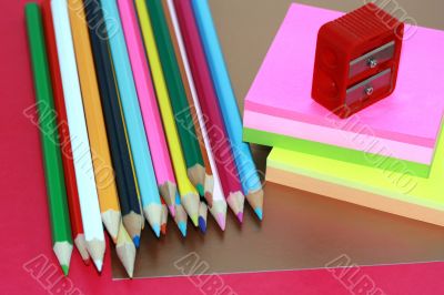 crayons, sticky notes and steel