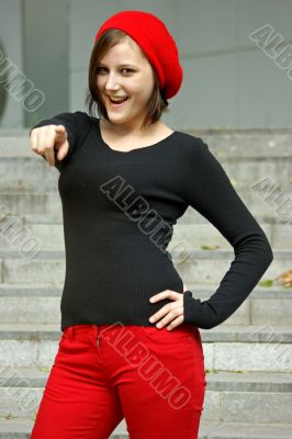 Girls with red hat shows you Girls with red hat shows you