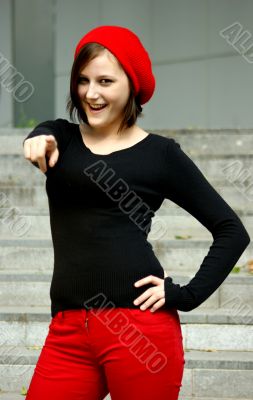 Girls with red hat shows you Girls with red hat shows you