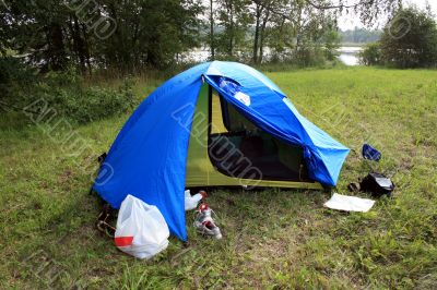 Tent on the lake shore