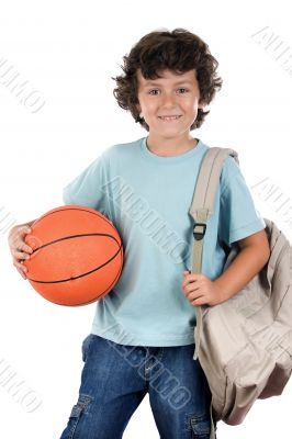 student boy blond with a basketball