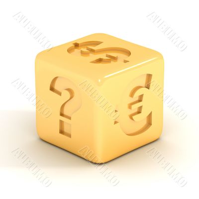 Cube with currency signs. 3D image.