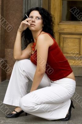 brunette with cigarette