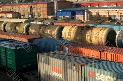 Industrial carriages at the rail road in Russia