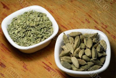 Cardamom and Fennel Seeds Dried as condiments