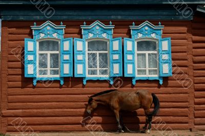 Old Village House With a horse