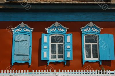 Windows of Russian village house