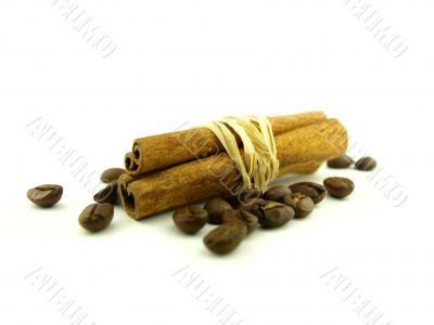 Cinnamon and coffee beans