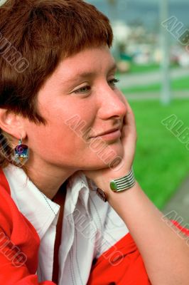  redhead woman in red
