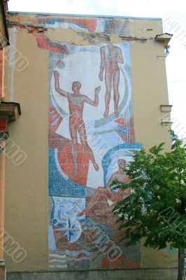 Old Soviet mosaic on the wall