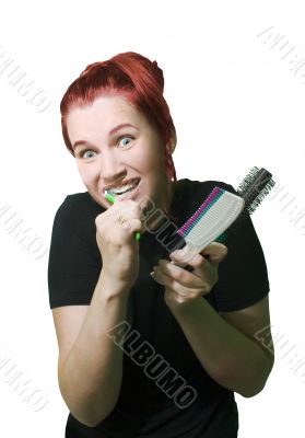 Funny woman with combs
