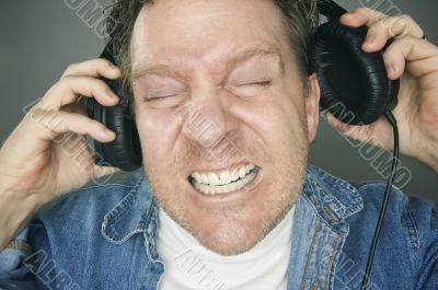 Shocked Man Wearing Headphones