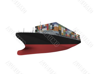 Container ship isolated front view