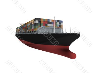 Container ship isolated front view