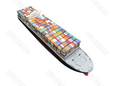 Container ship isolated front view