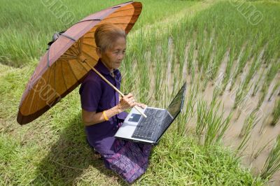Old Asian with laptop
