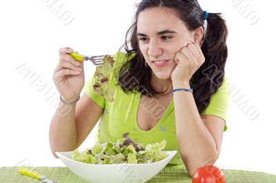 Girl eating salad. I do not like anything Girl eating salad. I do not like anything