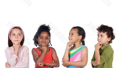 multiethnic group of children thinking