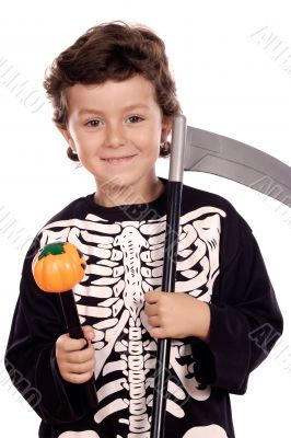 Beautiful boy dressed of skeleton